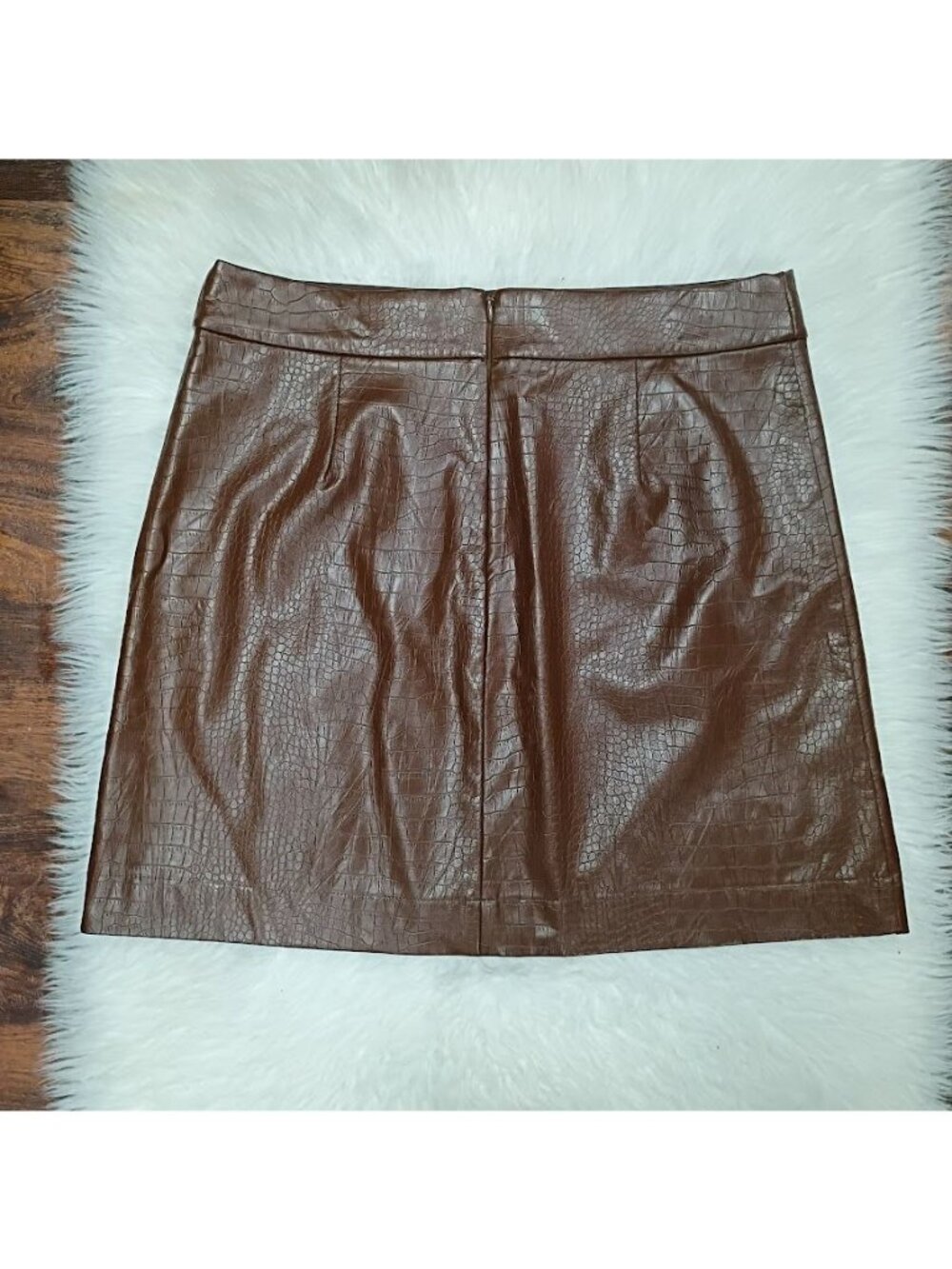 J.Crew 12 Faux Leather Mini Skirt Croc Embossed Brown Boho Preppy - Picture 3 of 11
